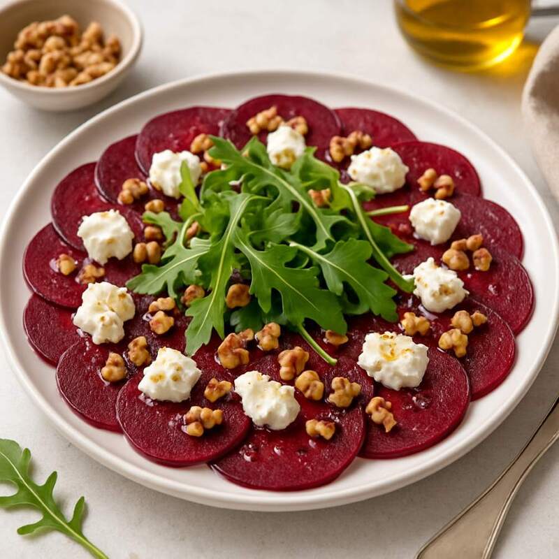 Rote Bete-Carpaccio mit Waln&uuml;ssen & Ziegenk&auml;se