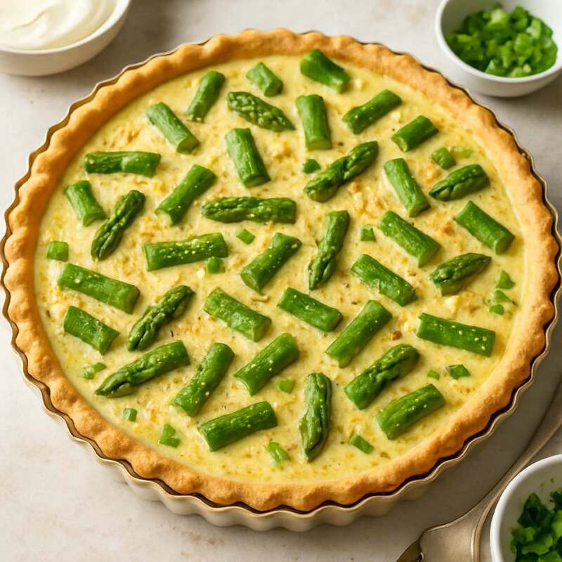 Fr&uuml;hlingshafte Quiche mit gr&uuml;nem Spargel