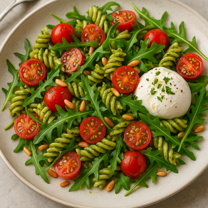 Frischer Nudelsalat mit Pesto & Pinienkernen