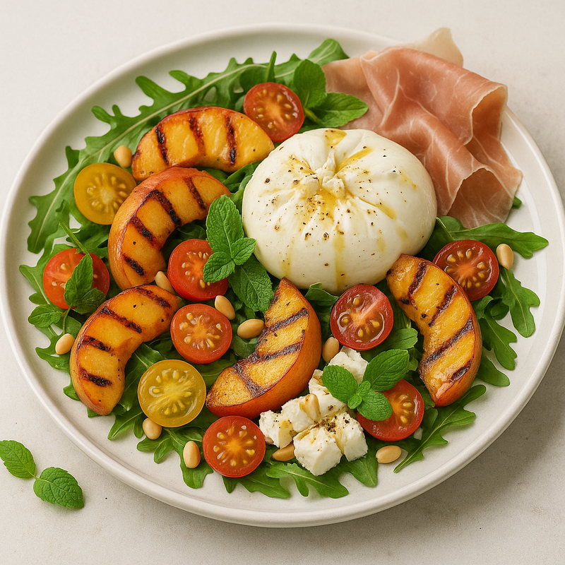 Sommerlicher Burrata-Salat mit Pfirsichen und Minze