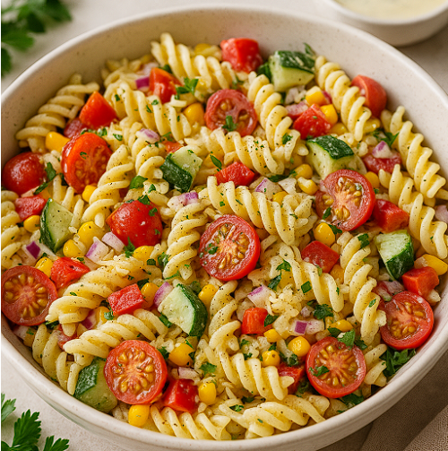 Sommerlicher Nudelsalat mit Joghurt-Dressing