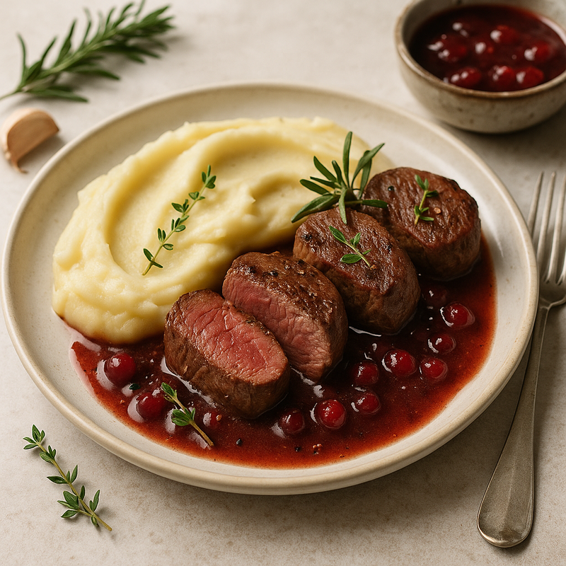 Rehmedaillons mit Preiselbeerso&szlig;e