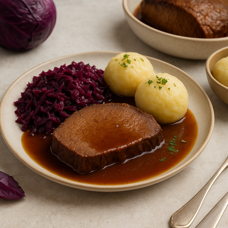 Sauerbraten mit Rotkohl & Kl&ouml;&szlig;en